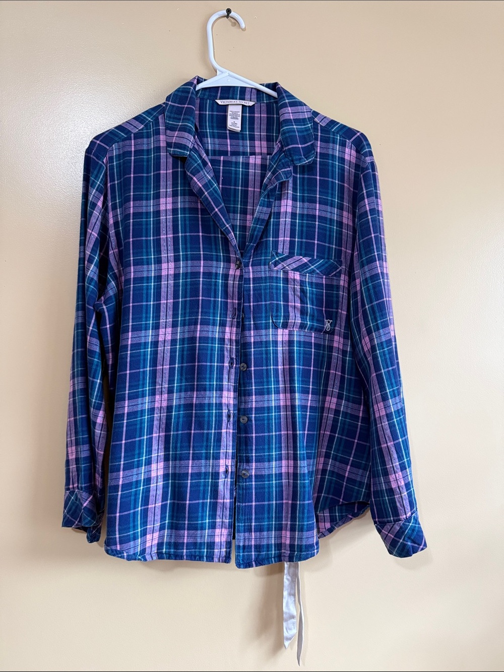 Victoria's Secret Plaid Button-Down Shirt - Blue & Pink
